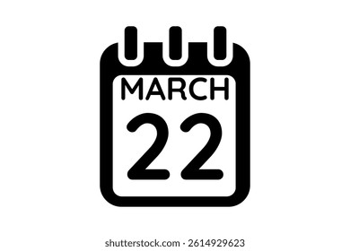 22 March calendar icon text page monthly web design on black and white background vector, icon, or illustration with the month of March 22