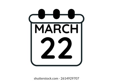 22 March calendar icon text page monthly web design on black and white background vector, icon, or illustration with the month of March 22