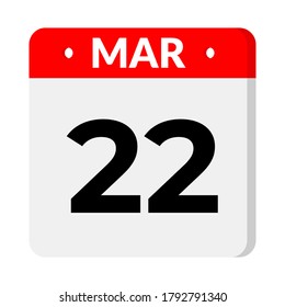22 march calendar icon, vector illustration