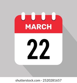Fondo de Vector de icono de calendario de 22 de marzo. Símbolo de programación de Vector.