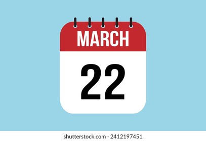 Calendario del 22 de marzo. Ilustración vectorial del calendario de marzo.