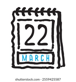 22 March date calendar - A simple yet elegant line art illustration of a date calendar captures the essence of organization and timekeeping. The clean lines and minimalistic design 