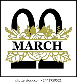 22 de marzo Silueta dividida floral contando diseño vectorial | Diseño de impresión | Cortar archivo | Diseño de camiseta | Regalo de cumpleaños