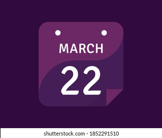 Icono del 22 de marzo Ilustración vectorial de calendario único día