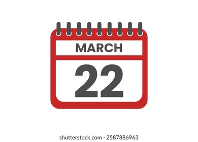 22 March month single day vector, illustration, calendar with red, black and white color background calendar March 22