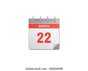 22 March red calendar vector illustration on white background