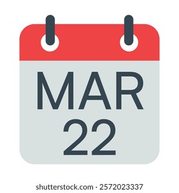 22 March Vector Calendar Icon. Isolated Vector Calendar. 