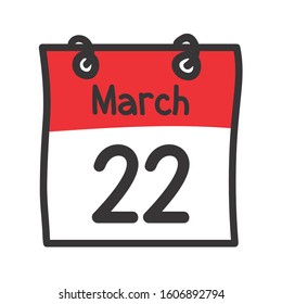 22 March. Vector flat daily calendar icon. Date and time, day, month. Holiday