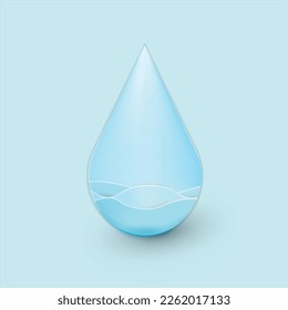 22 March World Water Day. Save the Water ecological poster, Environment card template. Water drop with sea waves. vector illustration.