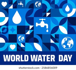 22 march world water day geometric shape pattern background banner or poster design template with water drop. observed every year in 22 March. Holiday concept. Use to any Template, card, poster.