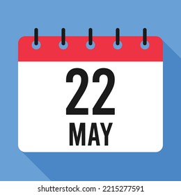 Calendario del 22 de mayo. Fondo Azul. Calendario de vectores.
