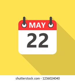 22 may calendar flat style icon with long shadow.