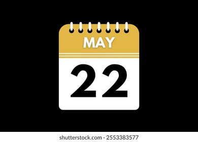 22 May calendar icon text page monthly web design on golden, black, and white background vector, icon, or illustration with the month of May 22