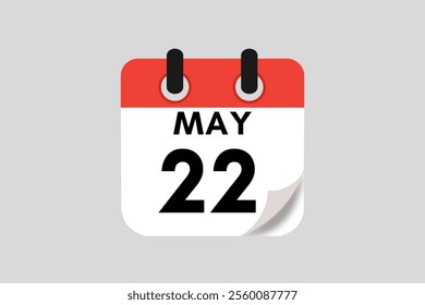 22 May calendar icon text page monthly web design on red, white, black and ash background vector, icon, or illustration with the month of May 22