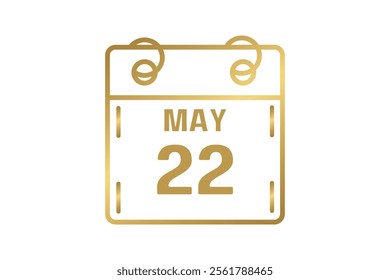 22 May calendar icon text page monthly web design on golden and white background vector, icon, or illustration with the month of May 22