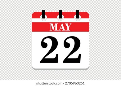 22 mayo Calendario icono Vector, 22 fechas de mayo mes calendario icono, fechas de mayo 22 calendario icono, Vector calendario icono.