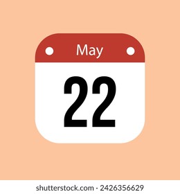 22 May calendar vector icon. Red May date for the days of the month and the week on a light background