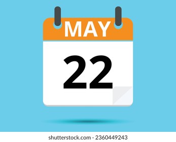22 May. Flat icon calendar isolated on blue background. Vector illustration.