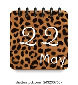 22 May. Leopard print calendar daily icon. White letters. Date day week Sunday, Monday, Tuesday, Wednesday, Thursday, Friday, Saturday.