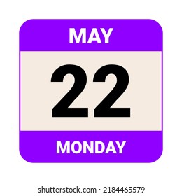 22 de mayo, lunes. Plantilla de fecha. Diseño útil para la promoción de calendarios o eventos. Ilustración vectorial Archivo EPS 10.