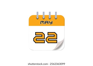 22 May month single day vector, illustration, calendar with yellow, black and white color background calendar May 22