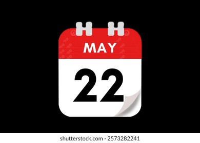 22 May month single day vector, illustration, calendar with red, gray, white and black color background calendar May 22