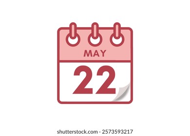 22 May month single day vector, illustration, calendar with maroon, rose and white color background calendar May 22