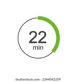 22 min Digital Countdown Timer Vector Icon. 22 min Stopwatch Analog or Digital Timer Illustration.