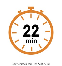 22 minute Timer, clock, icon vector stopwatch isolated icons. Countdown timer symbol.