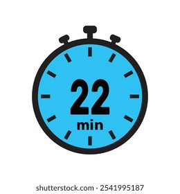 22 Minuten Timer, Uhr, Stoppuhr einzelne Symbole. Symbol für Countdown-Zeitgeber. Minutenzeiger, Zeitmessung, Chronometer, Alarm.