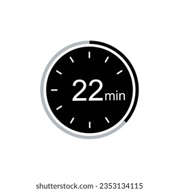 22 Minuten Timer Vektorsymbol, 22 Minuten Stoppuhr Symbol.