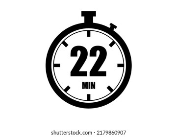22 Minutes timers clock. Time measure. Chronometer vector icon black isolated on white background.