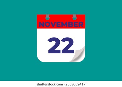 22 November calendar icon text page monthly web design on red, and blue background vector, icon, or illustration with the month of November 22