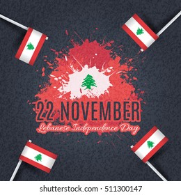 22 November Lebanese Independence Day Retro Watercolor Style Background. Lebanon Flag and Vector Elements National Concept Greeting Card, Poster or Web Banner Design