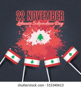 22 November Lebanese Independence Day Retro Watercolor Style Background. Lebanon Flag and Vector Elements National Concept Greeting Card, Poster or Web Banner Design