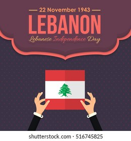 22 November Lebanese Independence Day Flat Background. Hands Hold Lebanon Flag Illustration and Vector Elements National Concept Greeting Card, Poster or Web Banner Design