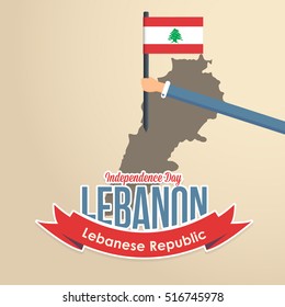 22 November Lebanese Independence Day Flat Background. Hands Hold Lebanon Flag Illustration and Vector Elements National Concept Greeting Card, Map, Poster or Web Banner Design