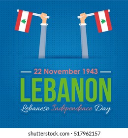 22 November Lebanese Independence Day Flat Style Background. Hands Hold Lebanon Flag Illustration, Vector Elements National Concept Greeting Card, Poster or Web Banner Design