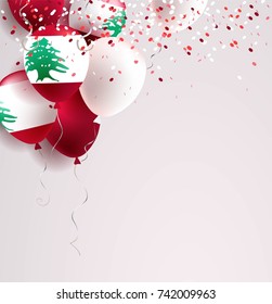 22 November. Lebanon Independence Day greeting card.   Celebration abstract background with balloons and confetti. Vector illustration