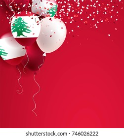 22 November. Lebanon Independence Day greeting card.   Celebration abstract background with balloons and confetti. Vector illustration