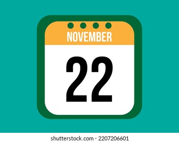 22 November orange calendar vector. November date with square on light background.