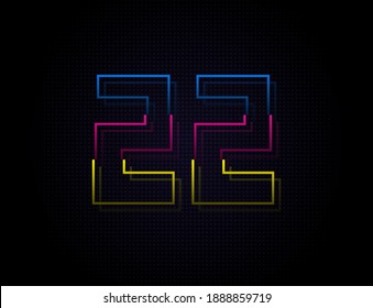 22 number colorful outline stroke font. Trendy, dynamic creative style design. Vivid vector font for logo, brand label, design elements, nightlife, application etc