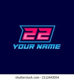 22 Number logo with fast speed lines. Vector sport style typeface, sports club.
