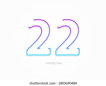 22 number, modern gradient font alphabet. Trendy, dynamic creative style design. For logo, brand label, design elements, application and more. Isolated vector illustration