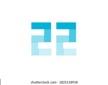 22 números, logotipo vectorial, fuente de diseño de corte de papel de tonos azules .Aislado sobre fondo blanco. Ilustración Eps10