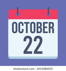 22 October Calendar. Blue Background. Vector Calendar.