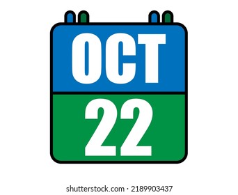 22 October calendar. Blue and green calendar page for October days. Vector isolated on white background.