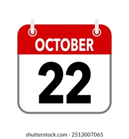 22 October, calendar date icon on white background.