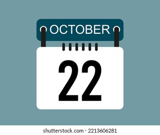 icono del calendario 22 de octubre. Icono de fecha y mes del calendario de octubre con número negro
