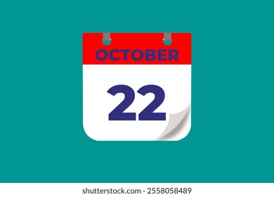 22 October calendar icon text page monthly web design on red, and blue background vector, icon, or illustration with the month of October 22